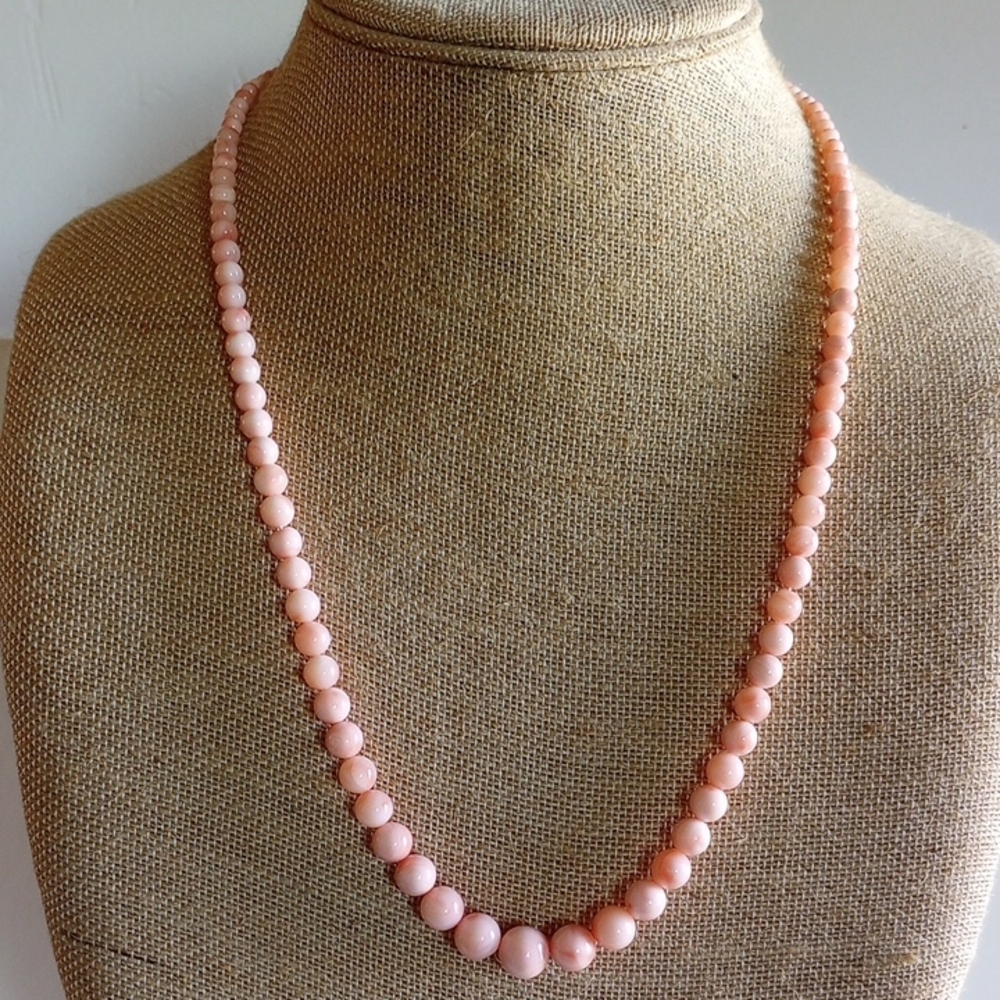 LUCORAL BABY PINK ANGEL SKIN CORAL  NECKLACE 24" LONG  SIGNED - Picture 7 of 7